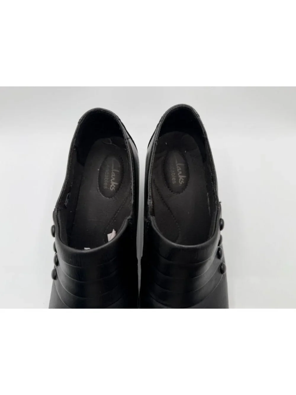 Clarks Loafers Shoes Women 7.5M Black Leather Casual Comfort Slip On Block Heel